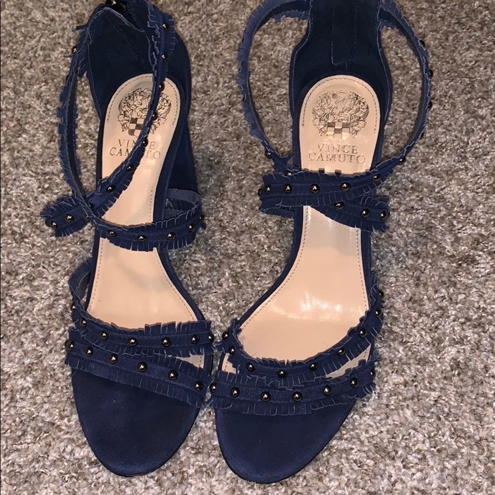Vince Camuto Sz 8 Navy Blue Suede Crisscross Stud Detail High-heeled Sandal